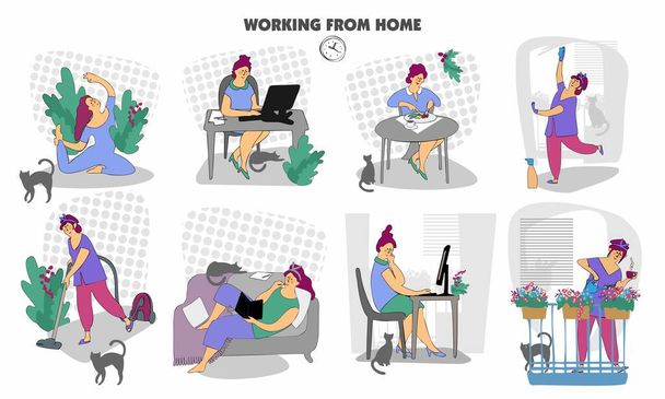 Work from home. Home office. Remote working. Plan your day. Freelance. Woman self employed concept remote working. Conceptual flat illustration. - Photo, Image
