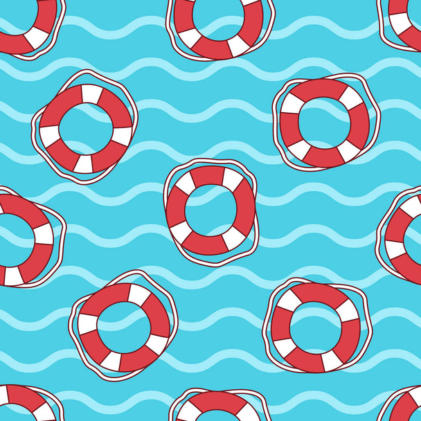 ライフブイのパターンデザイン。救命ブイ付き海の背景 - ベクター画像