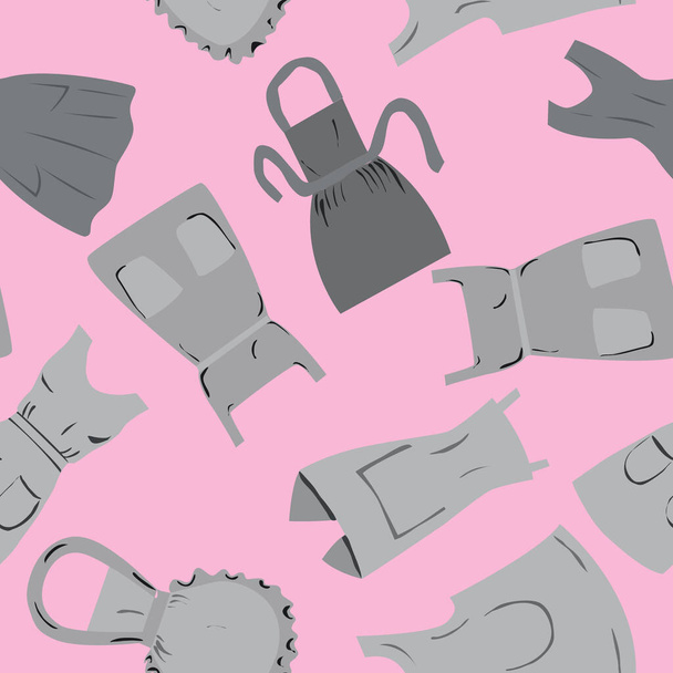 Repeat pattern with retro aprons on pink background. Flat cartoon style Vector illustration. - Vektor, obrázek