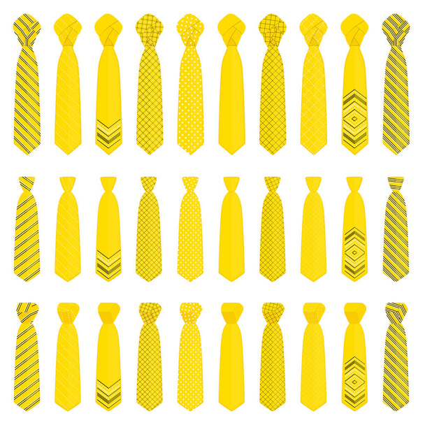 Illustration on theme big set ties different types, neckties various size. Tie pattern consisting of collection textile garments necktie for celebration vacation. Necktie tie is accessory brutal man. - Vector, Image