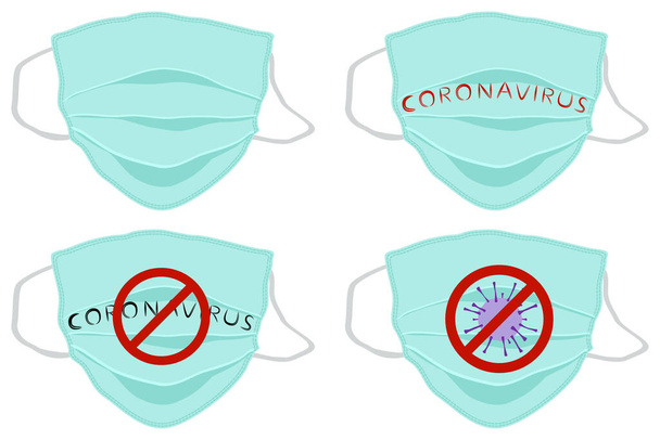 Różne maski respiratora do zapobiegania koronawirusowi z covid. Maski respiratorów składające się z covid akcesorium z zapobiegawczym koronawirusem. Maski oddechowe covid jest głównym profilaktycznym koronawirusem. - Wektor, obraz