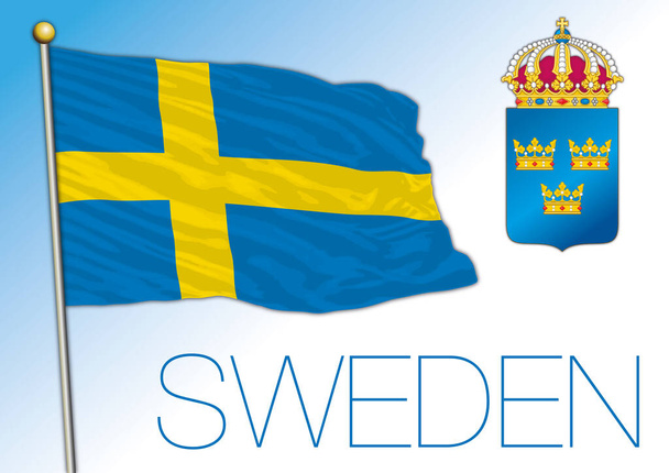 Schweden offizielle Nationalflagge und Wappen, Europa, Vektorillustration - Vektor, Bild