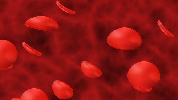 Glóbulos rojos en la vena Ilustración 3D. Células sanguíneas en una arteria, flujo dentro del cuerpo, atención médica humana. Vena humana bajo el microscopio
. - Foto, Imagen