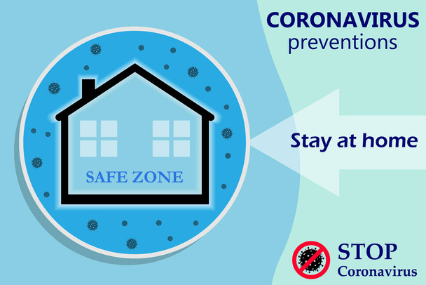 Coronavirus Covid-19, Quarantäne. Coronavirus-Prävention. Bleiben Sie zu Hause, um das Infektionsrisiko und die Verbreitung des Virus zu verringern. Vektorillustration. Stoppt das Coronavirus. EPS10 - Vektor, Bild