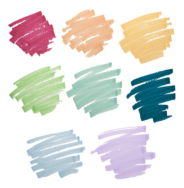 Set de líneas marcadoras de tonos pastel para diseño y resaltado. Golpes dibujados a mano aislados en blanco
 - Foto, imagen