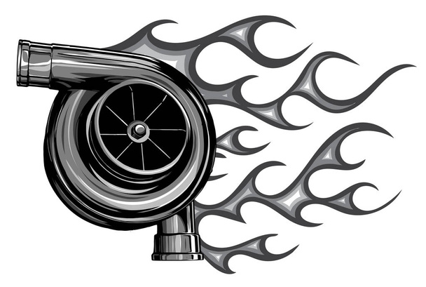 Vector illustration turbo charger with flames design - Vector, Image