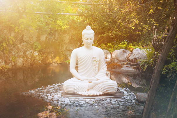 світло свідомості Будди. Статуя Будди, що роздумує в природі біля води
 - Фото, зображення