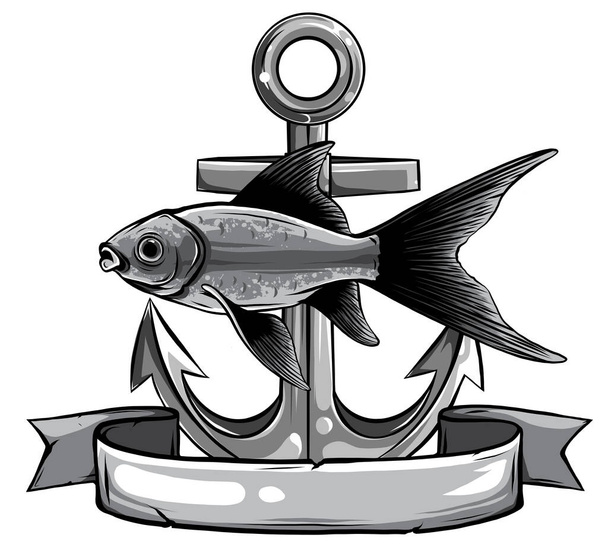 монохроматичний Вектор - золота риба, Carassius Auratus, Fresh Water Aquarium Fish - Вектор, зображення