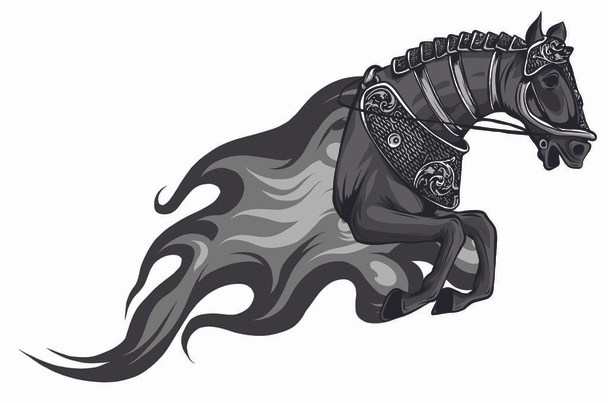silhouette monocromatiche a cavallo con lingue di fiamma. Illustrazione vettoriale. - Vettoriali, immagini