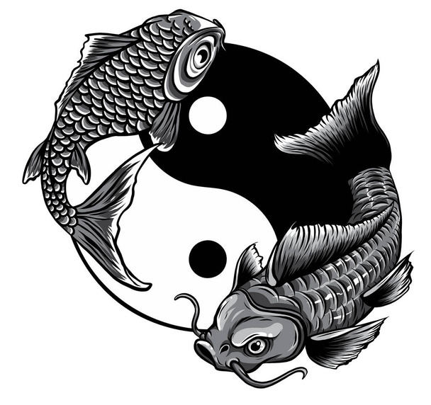 monochromatic Yin Yang Koi fish vector illustration art - Vector, Image