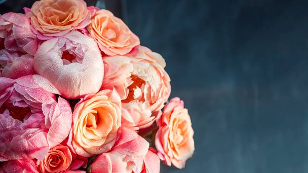 Fresh bunch of pink peonies and roses - Photo, Image