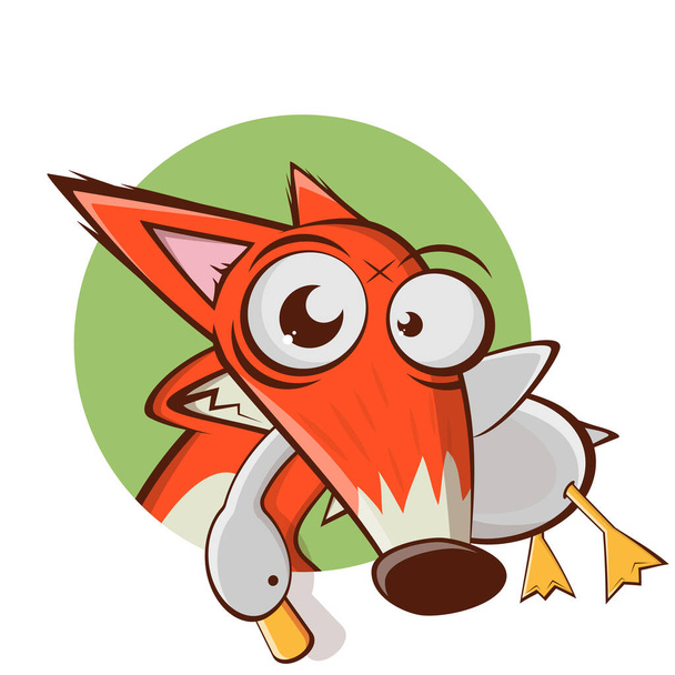funny cartoon fox with goose in its mouth - Vector, Image