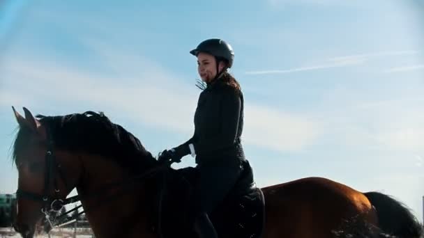 Ratsastus hevonen - nuori nainen ratsastaja istuu astride hänen hevonen
 - Materiaali, video