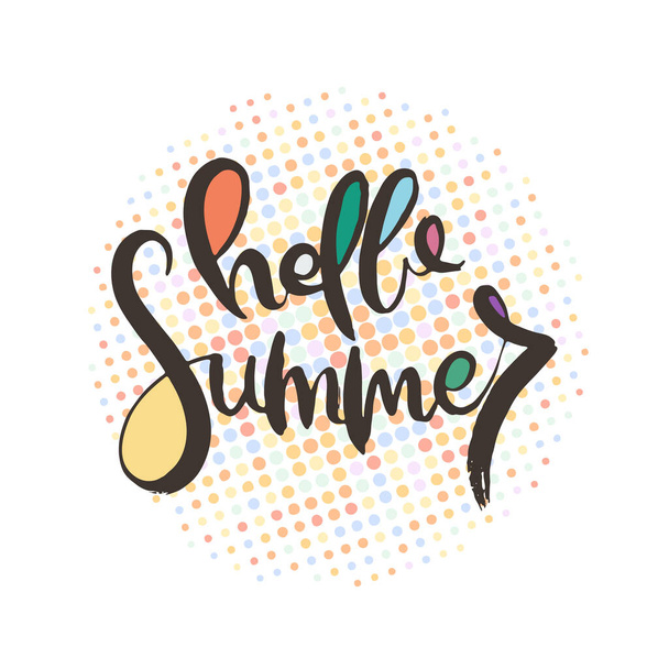 Hello summer. Grunge lettering isolated artwork. Typography stamp for t-shirt graphics, print, poster, banner, flyer, tags, postcard. Vector image - Vector, Image