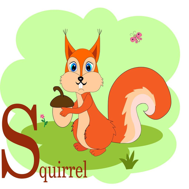 S για το αλφάβητο ζώων σκίουρου  - Διάνυσμα, εικόνα