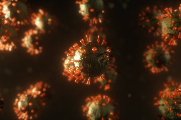 Dangerous virus 3d иллюстрация для научных исследователей. Бактерии под микроскопом. Коронавирус
. - Фото, изображение