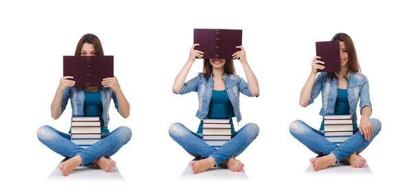 Student girl with books on white - Photo, Image