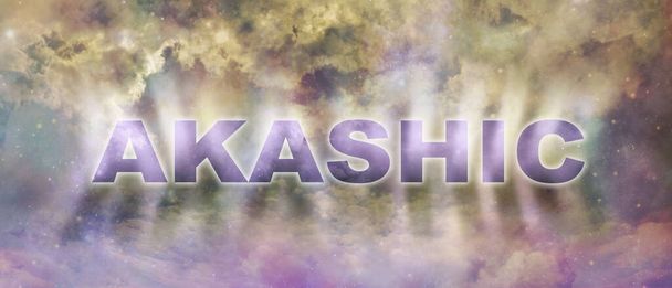 AKASHIC Records天体背景-天界の多色天体背景にグラフィック・サイネージの大文字でAKASHICという言葉をコピースペースで作る - 写真・画像