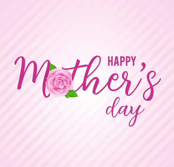 Mother's day greeting card with abstract pink roses, lettering on striped background . Design for greeting card, invitation, holiday banners. - Διάνυσμα, εικόνα
