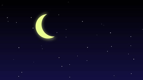Fondo nocturno, Luna y estrellas brillantes en el cielo azul oscuro, ilustración
 - Vector, Imagen