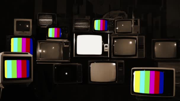 Color Bars On Retro Televisions. Multi Screen. Sepia Tone.  - Footage, Video