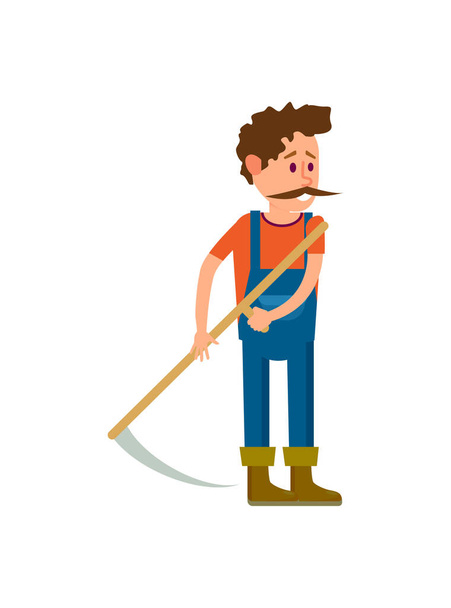 Farmer with scythe for grass icon. Agricultural farming vector illustration isolated on white background. - Vektor, Bild