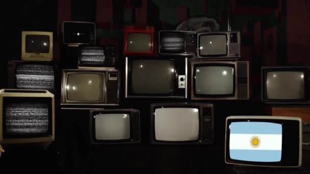 Retro TVs and the Flag of Argentina. Zoom In. - Footage, Video