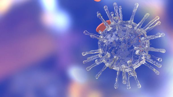 Вирус ковида 19 3d отображает синий тон для медицинского содержания
. - Фото, изображение