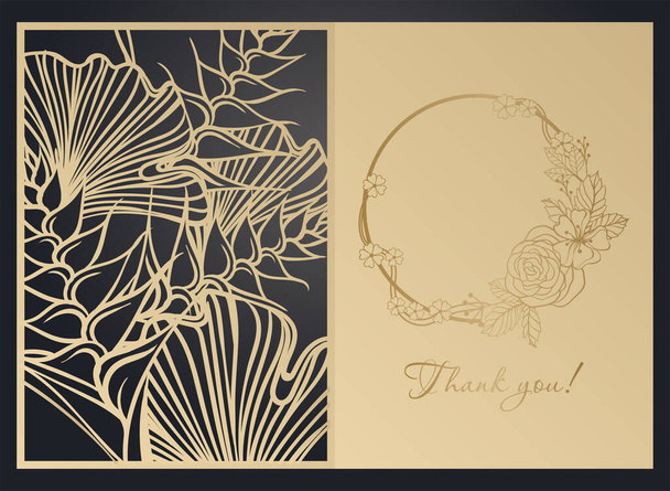 Greeting card with floral pattern. Laser cutting template, papercut, openwork design, contour drawing - ベクター画像