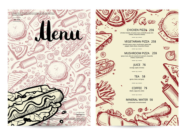Hand drawn fast food restaurant menu - Vector, Imagen