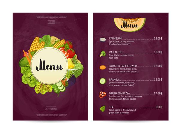 Vegan cafe food menu design - Vector, Imagen