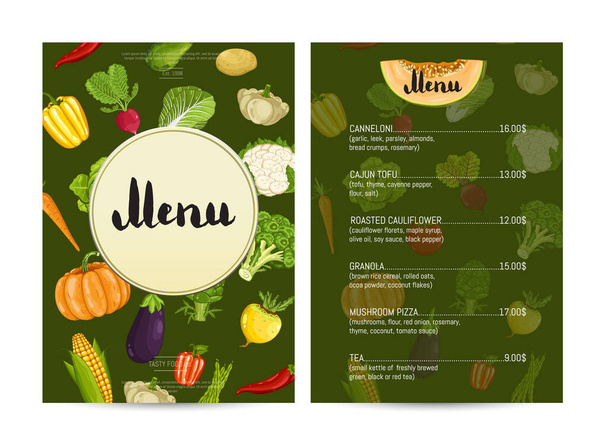 Vegan cafe food menu design - Vektor, obrázek