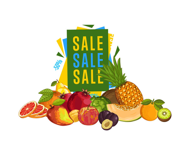 Discount sale poster with fresh fruit - Vector, imagen
