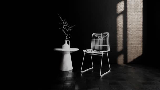 椅子とテーブル、太陽と影が入ってくる部屋の中3Dアニメーションビデオ4k - 映像、動画