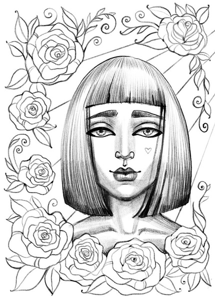  illustration, magic coloring page, beautiful fairy princess with roses - Fotoğraf, Görsel