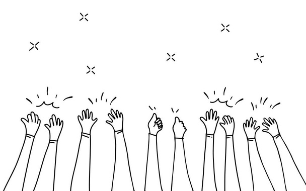 hand drawn of hands clapping ovation. applause, thumbs up gesture on doodle style , vector illustration - Vector, Image