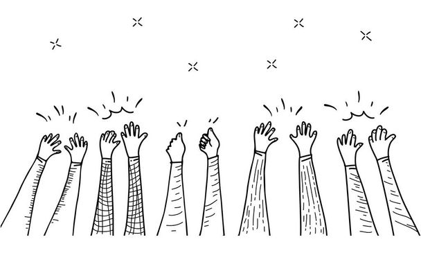 Handgezeichnete Hände, die Ovationen klatschen. Applaus, Daumen hoch-Geste im Doodle-Stil, Vektorillustration - Vektor, Bild