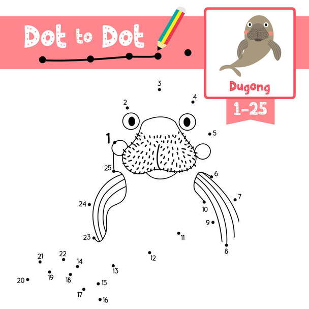 Dot to dot educational game and Coloring book of Happy Dugong animals cartoon character for preschool kids activity about learning counting number 1-25 and handwriting practice worksheet. Vector Illustration. - Vektor, kép
