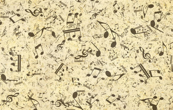Grunge musical background. Old paper texture, music notes. - Photo, Image