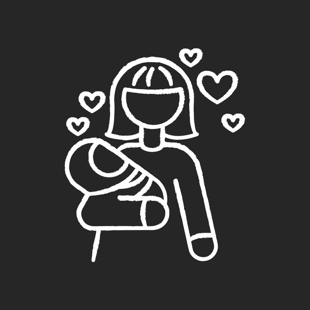 Babylover chalk white icon on black background. Parenthood and motherhood. Woman for babysitting. Mother with son. Mom with daughter. Nurturing parent. Isolated vector chalkboard illustration - Vektori, kuva