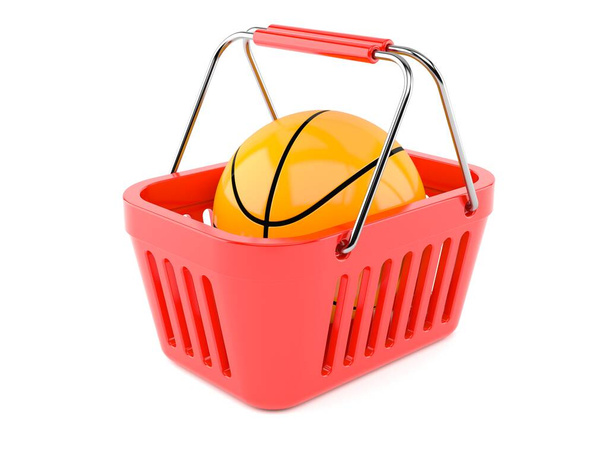 Basketbal uvnitř nákupního košíku izolované na bílém pozadí. 3D ilustrace - Fotografie, Obrázek