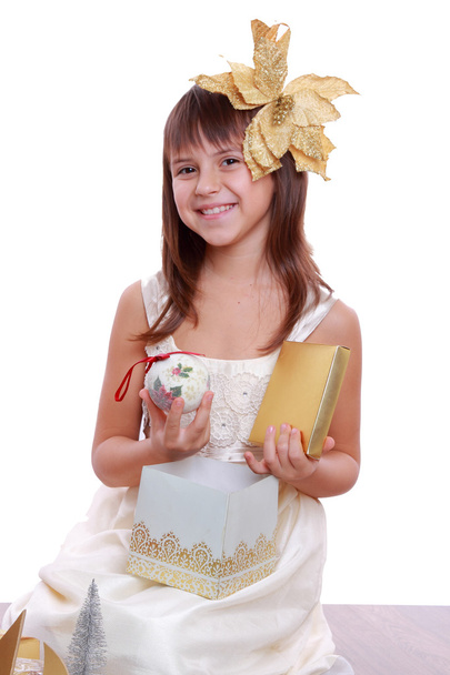 Little girl over Christmas decoration - Foto, Imagem