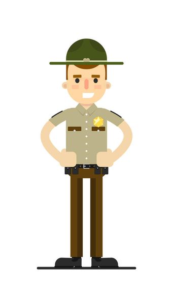 American sheriff in uniform vector illustration isolated on white background. Police officer or cop character in flat design. - Vetor, Imagem