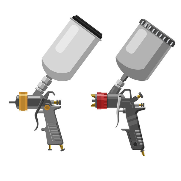 Σετ πιστόλι ψεκασμού χρώματος επαγγελματική βούρτσα αέρα εργαλείο που απομονώνονται σε λευκό φόντο - Διάνυσμα, εικόνα