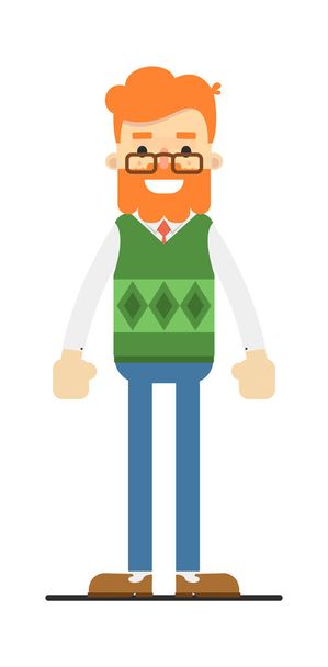 Happy redheaded bearded hipster character isolated on white background vector illustration. People personage in flat design. - Vektor, kép