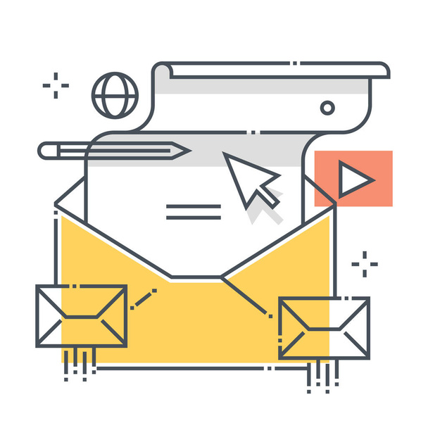 Mailing bezogenen Farblinien-Vektor-Symbol, Abbildung. Das Symbol dreht sich um E-Mail, Umschlag, Brief, Nachricht, Notiz, Web, Promotion. - Vektor, Bild
