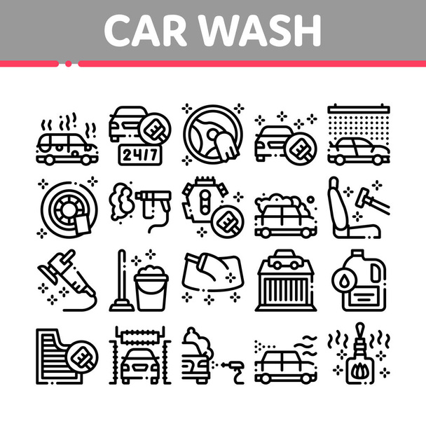 Car Wash Auto Service Collection Symbole Set Vektor - Vektor, Bild