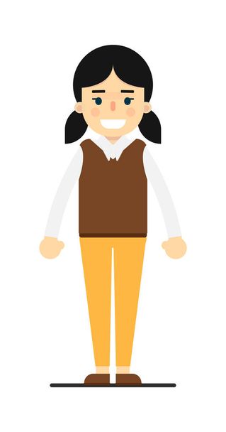 Pretty girl in sweater and pants isolated on white background vector illustration. People personage in flat design. - Vector, Imagen