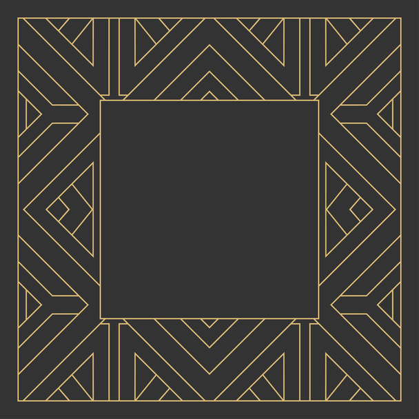 Gold decorative frame in art deco style. Applicable for monograms, logo, wedding invitation, menu. Rectangular vector ornament. A graphic design element that is isolated on a black background. - Vetor, Imagem