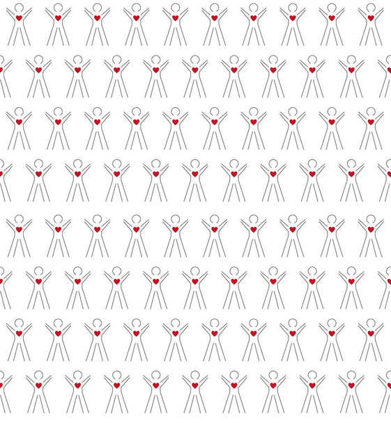 Kind people with big heart seamless pattern - simple vector on white backgroun - Vector, Image